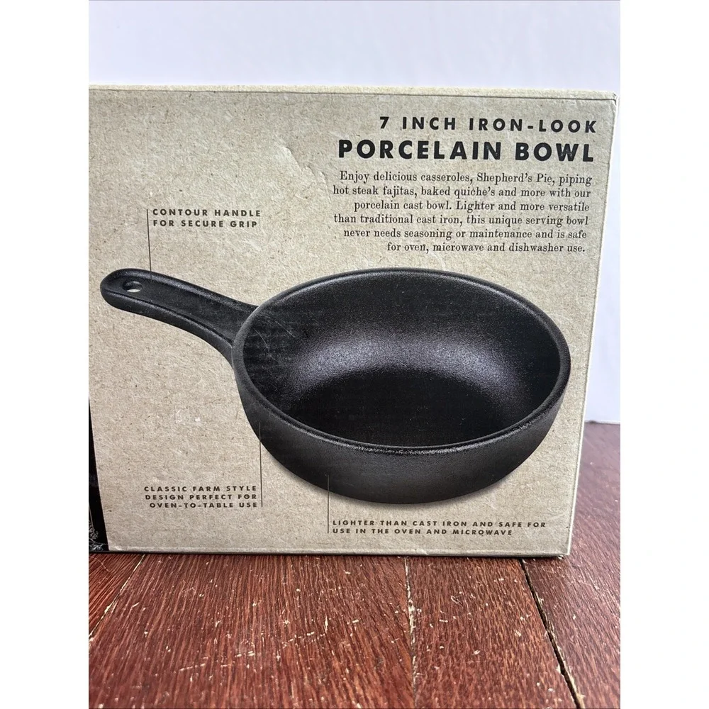 Godinger Gatherings BLACK Cast Iron-Look‎ Porcelain Bowl 7 Inch New Damaged Box